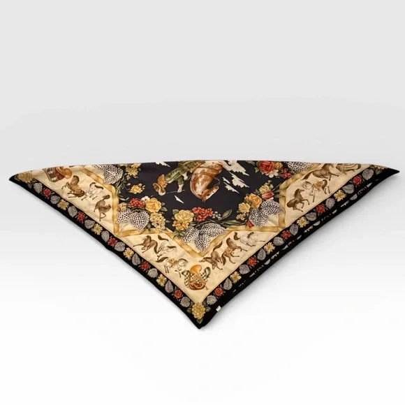 Vintage Salvatore Ferragamo Silk Scarf | Equestrian Floral Print | 34” x 34” - Picture 3 of 6